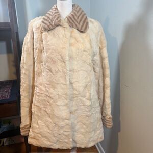 Vintage‎ Canadian Sheared Beaver Fur Coat Cream Off-White S/M Mob Wife
